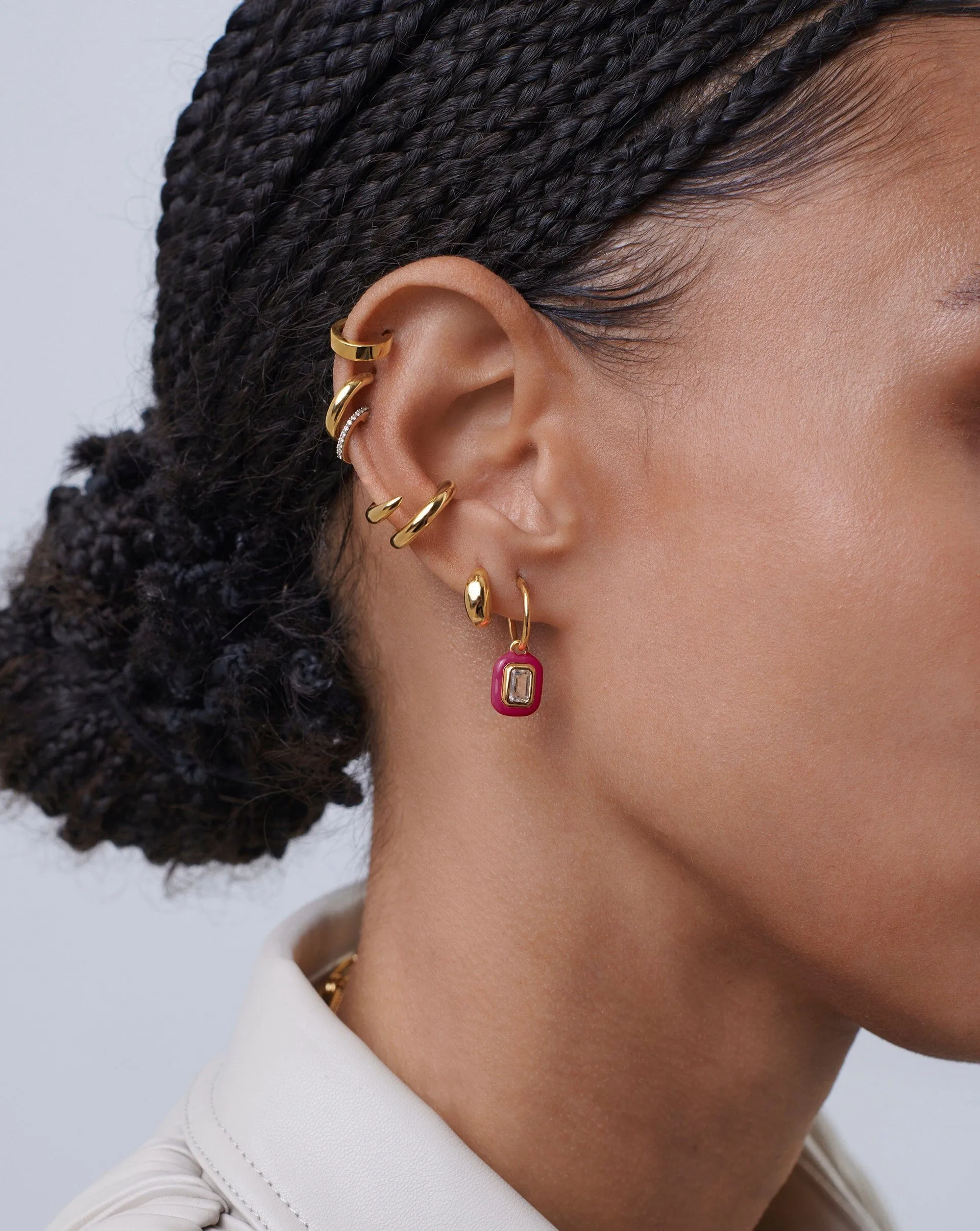 Enamel & Stone Charm Mini Hoop Earrings | 18ct Gold Vermeil/White Cubic Zirconia