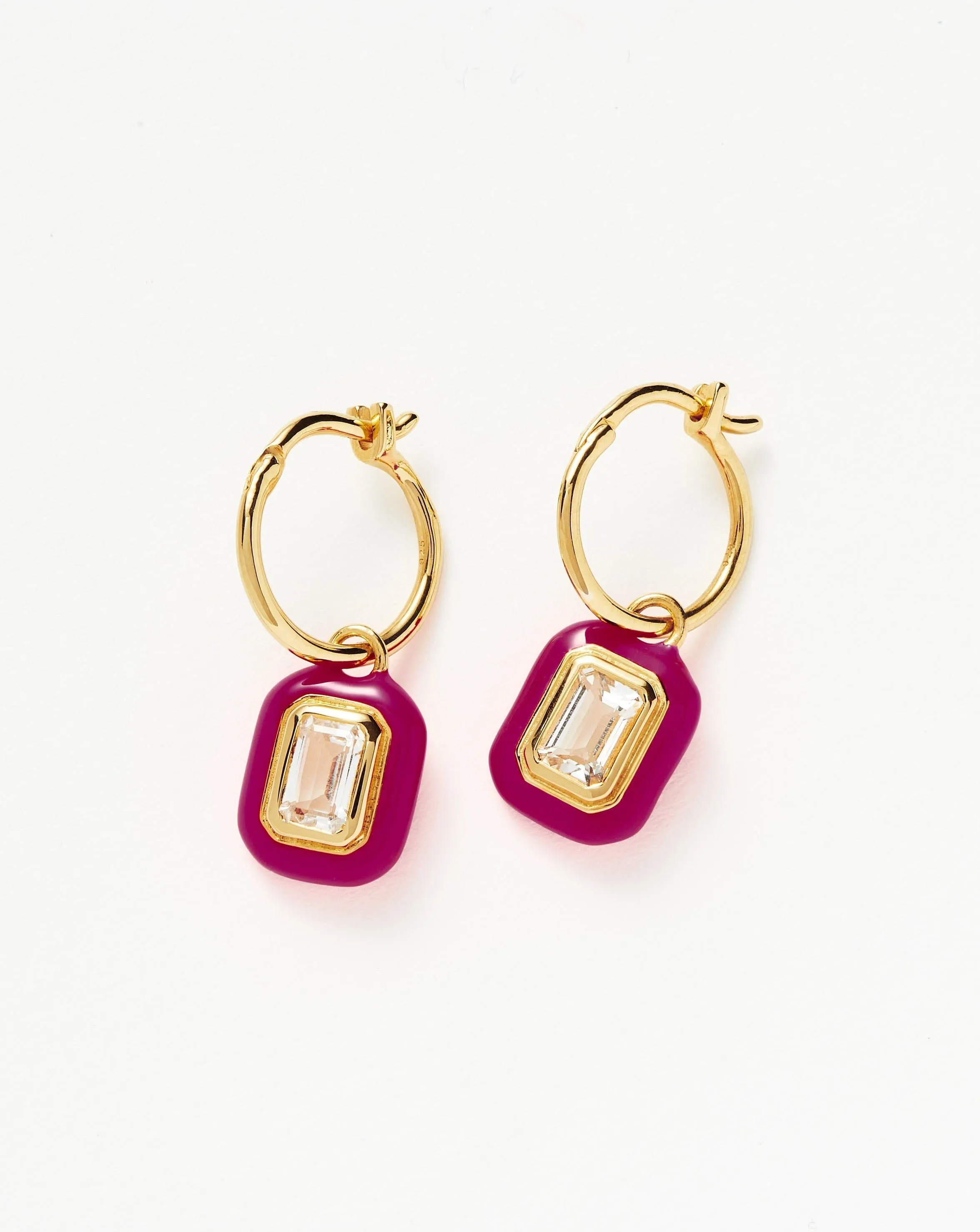 Enamel & Stone Charm Mini Hoop Earrings | 18ct Gold Vermeil/White Cubic Zirconia