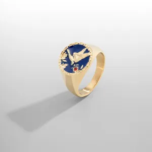 Enamel Swallow Signet Ring (Gold)