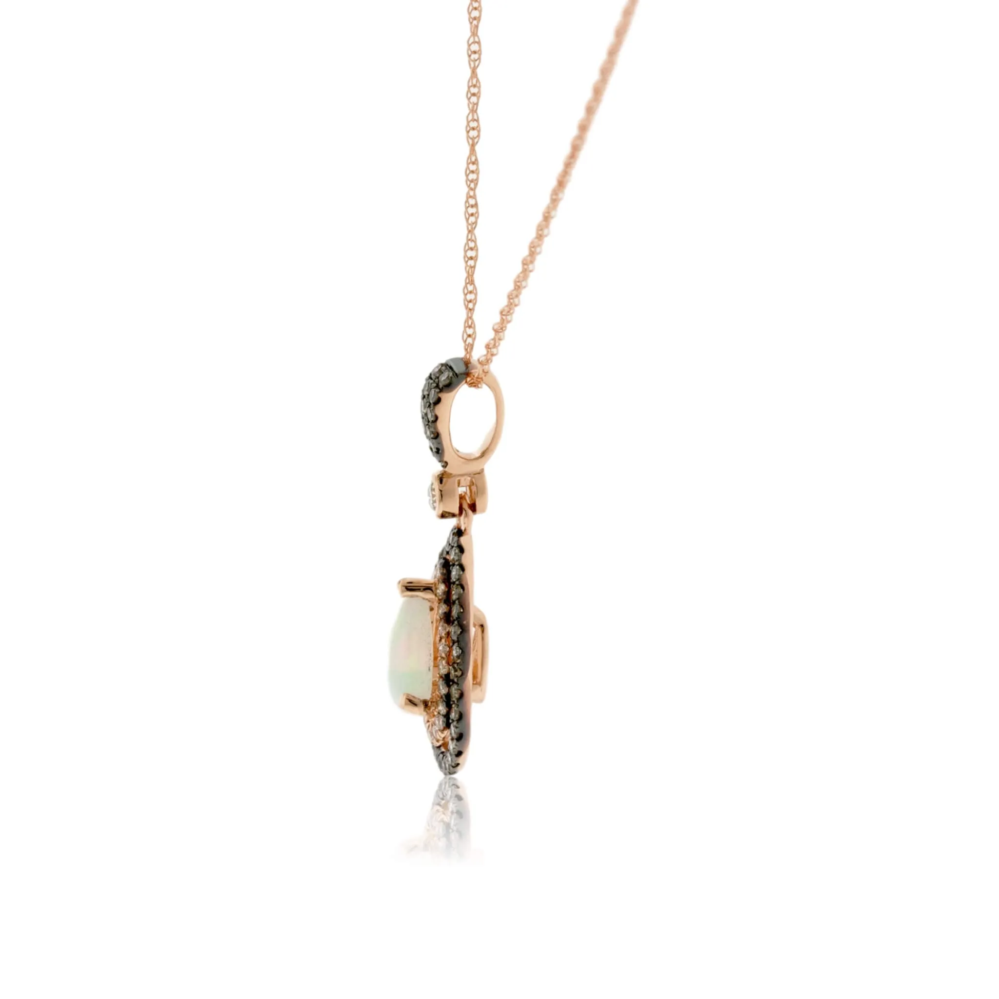 Ethiopian Opal Double Diamond & Chocolate Diamond Halo Rose Gold Pendant