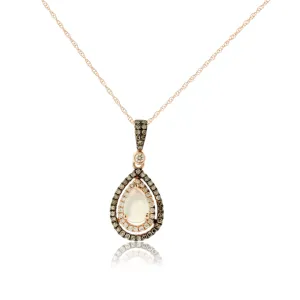 Ethiopian Opal Double Diamond & Chocolate Diamond Halo Rose Gold Pendant