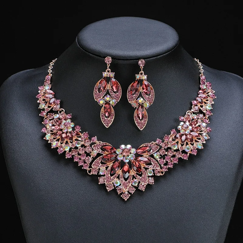 Exquisite Leaves of Elegance Crystal Jewelry Sets For Wedding or Quinceanera Party 