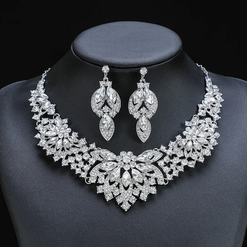 Exquisite Leaves of Elegance Crystal Jewelry Sets For Wedding or Quinceanera Party 