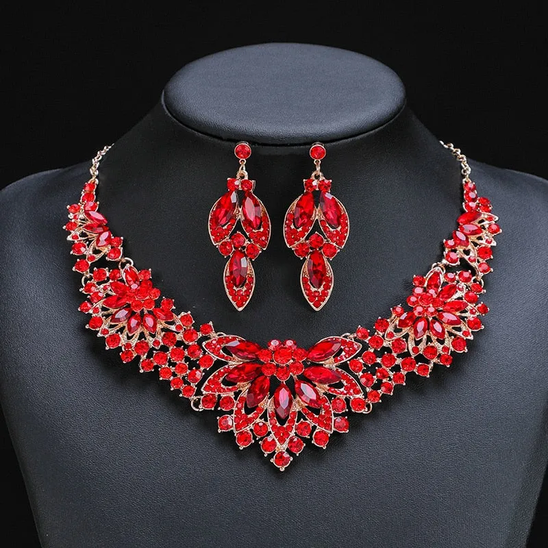 Exquisite Leaves of Elegance Crystal Jewelry Sets For Wedding or Quinceanera Party 