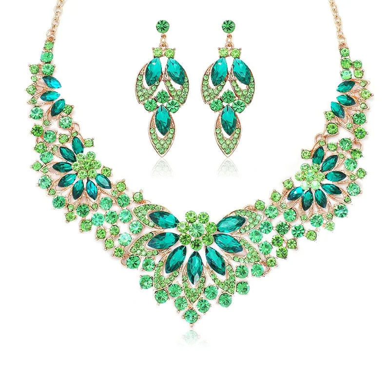 Exquisite Leaves of Elegance Crystal Jewelry Sets For Wedding or Quinceanera Party 