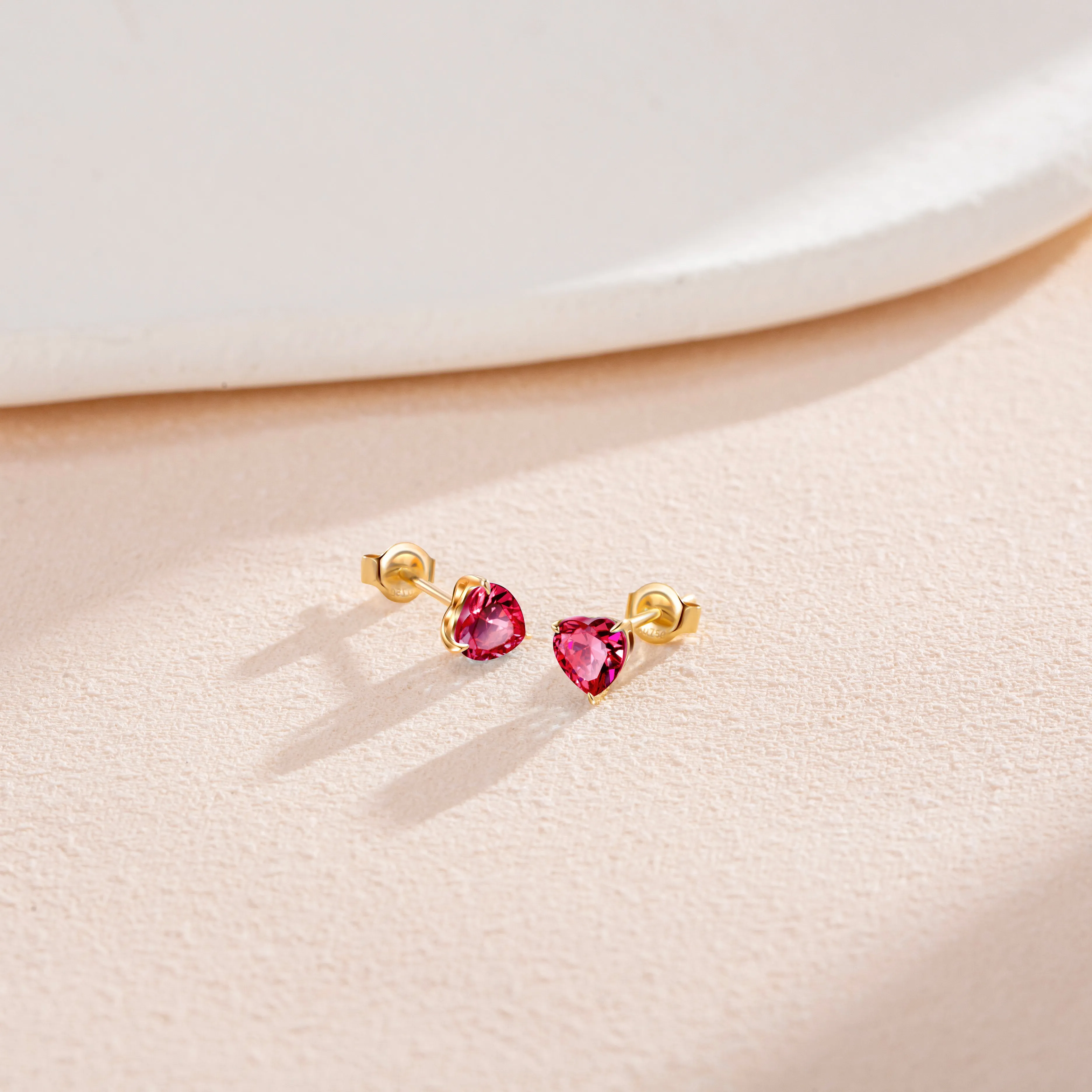 FANCIME Heart Shape 14k Solid Yellow Gold Gemstone Stud Earrings