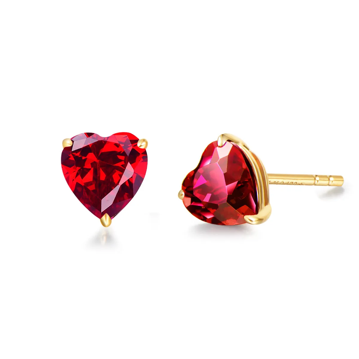 FANCIME Heart Shape 14k Solid Yellow Gold Gemstone Stud Earrings