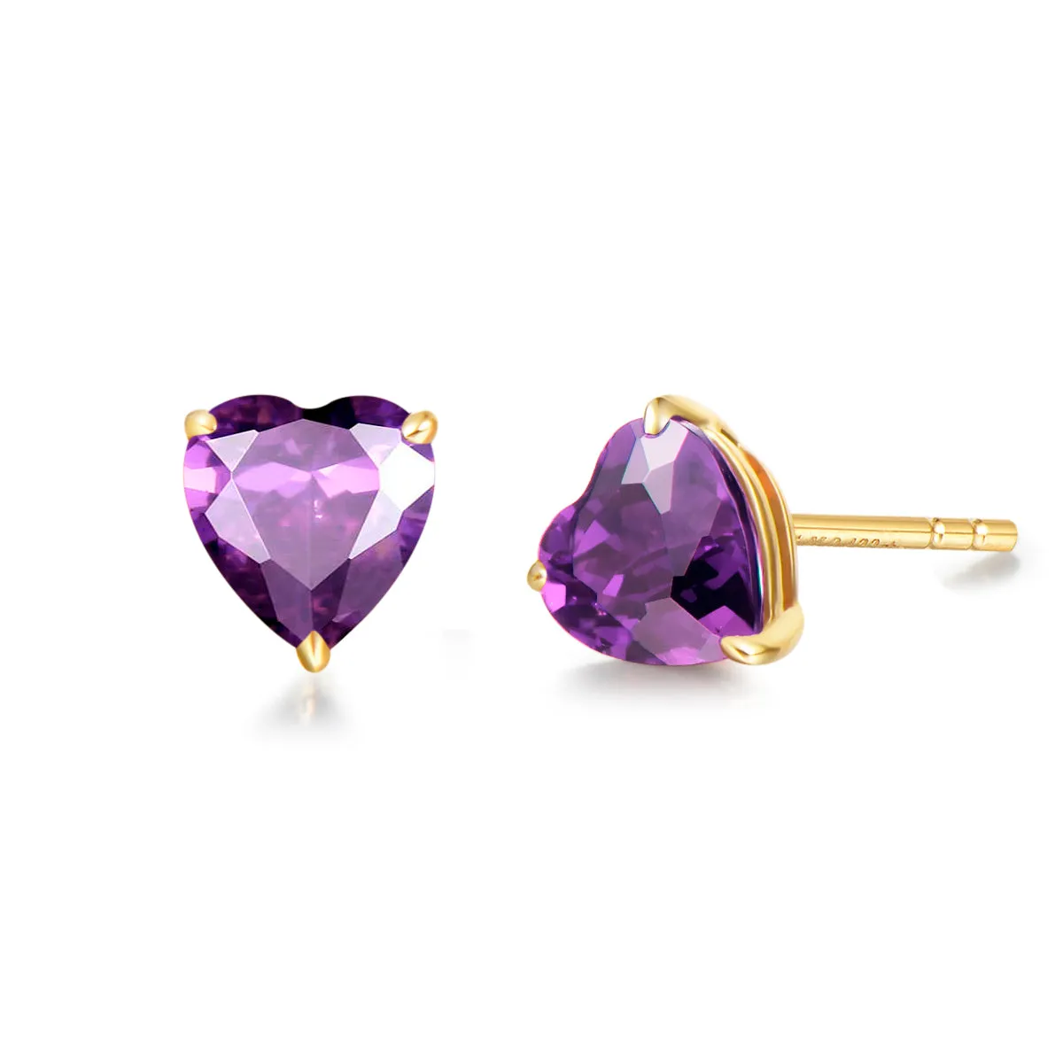 FANCIME Heart Shape 14k Solid Yellow Gold Gemstone Stud Earrings