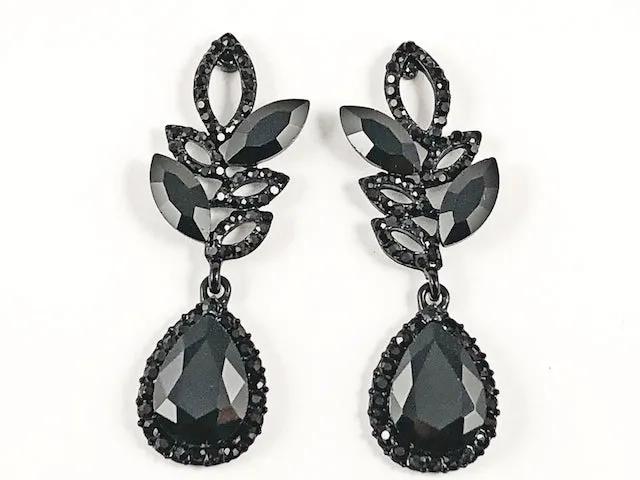 Fancy Unique Floral Pear Shape Dangle Black Color Fashion Earrings