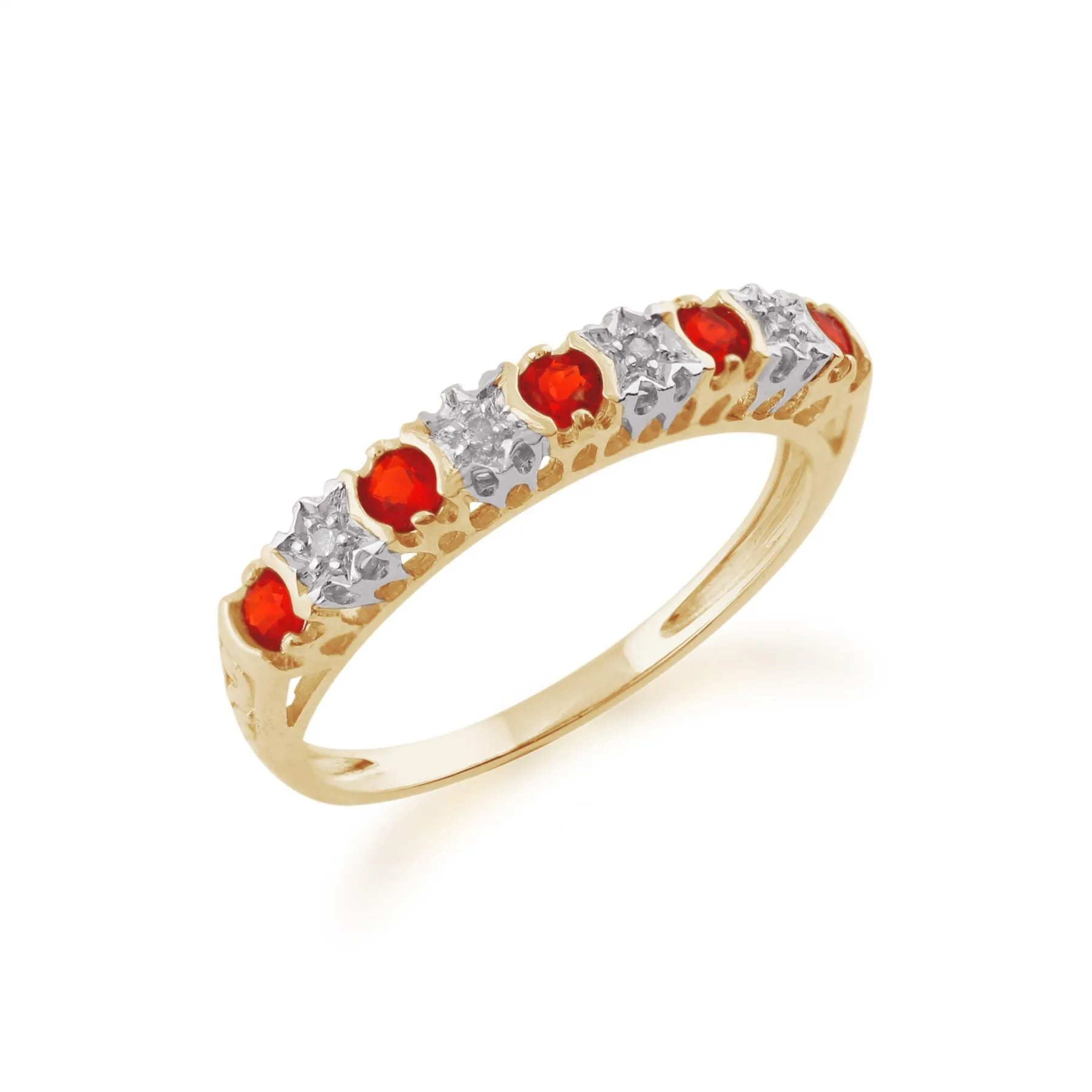 Feuer Opal & Diamant Halber Ewigkeitsring in 9ct Gelb Gold