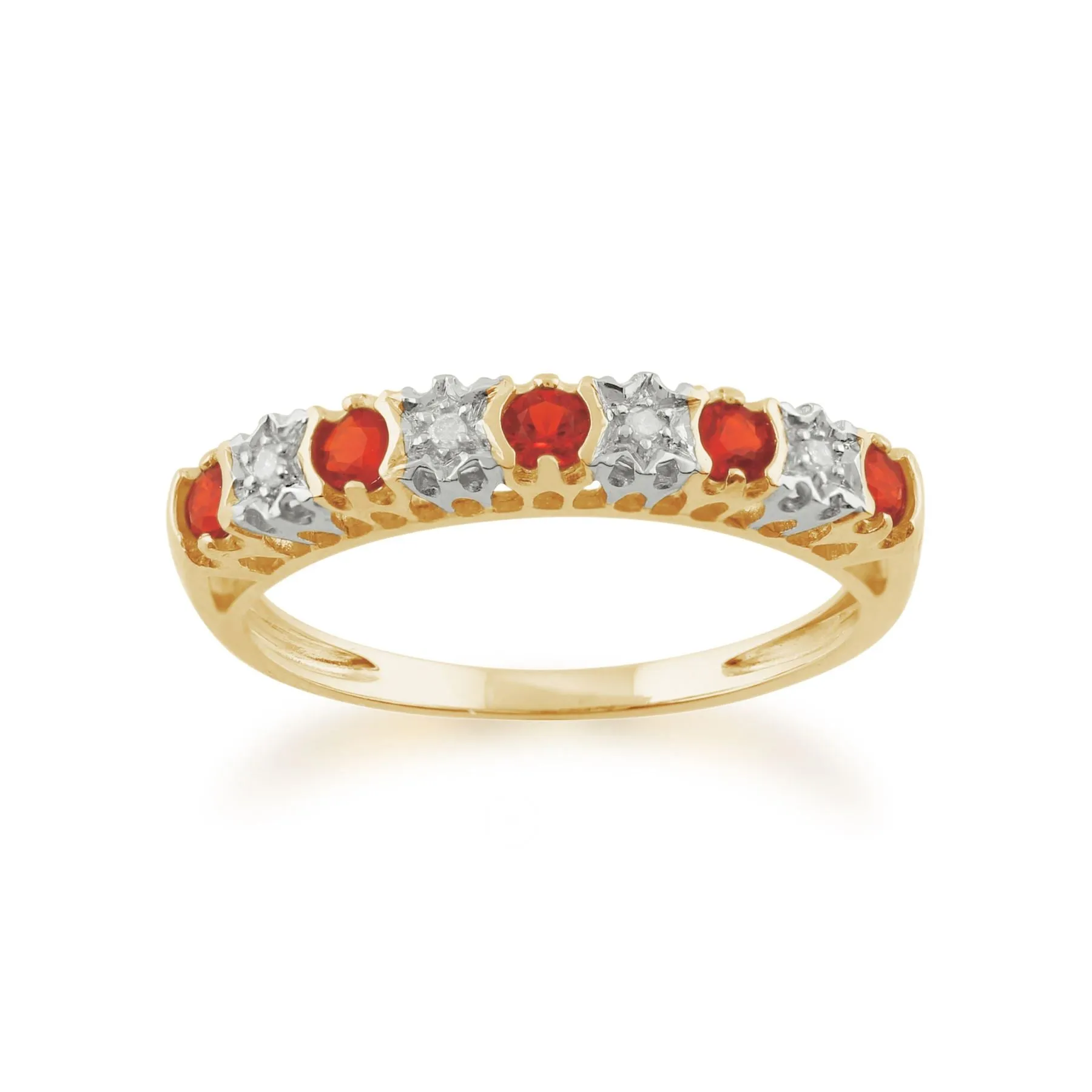 Feuer Opal & Diamant Halber Ewigkeitsring in 9ct Gelb Gold