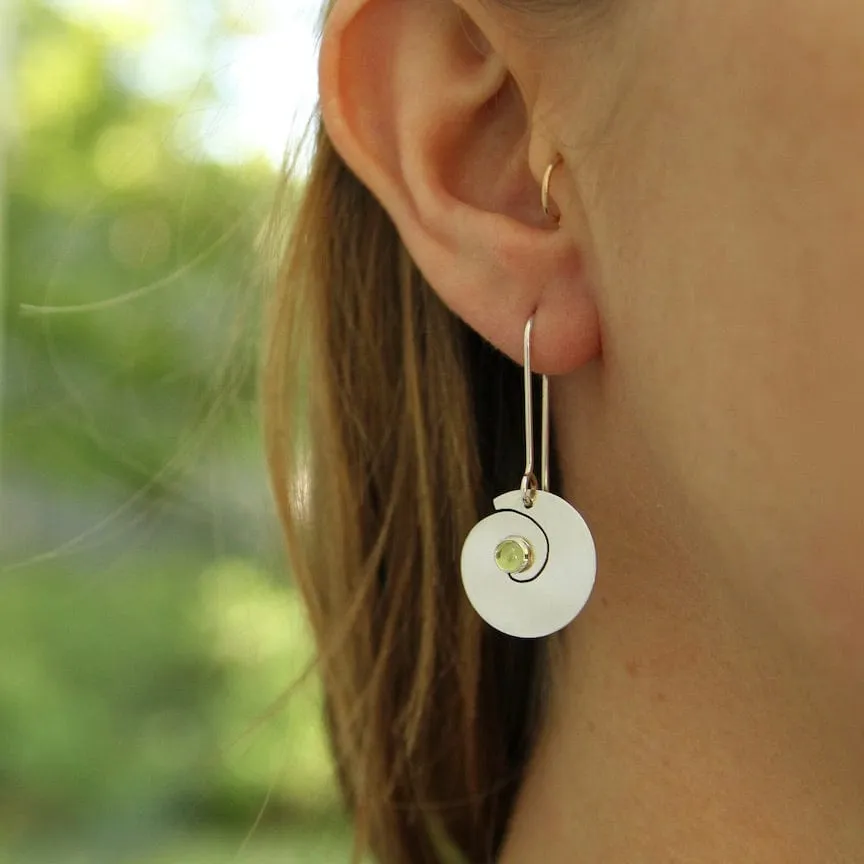 Flat Spiral With Peridot On Long Earwire