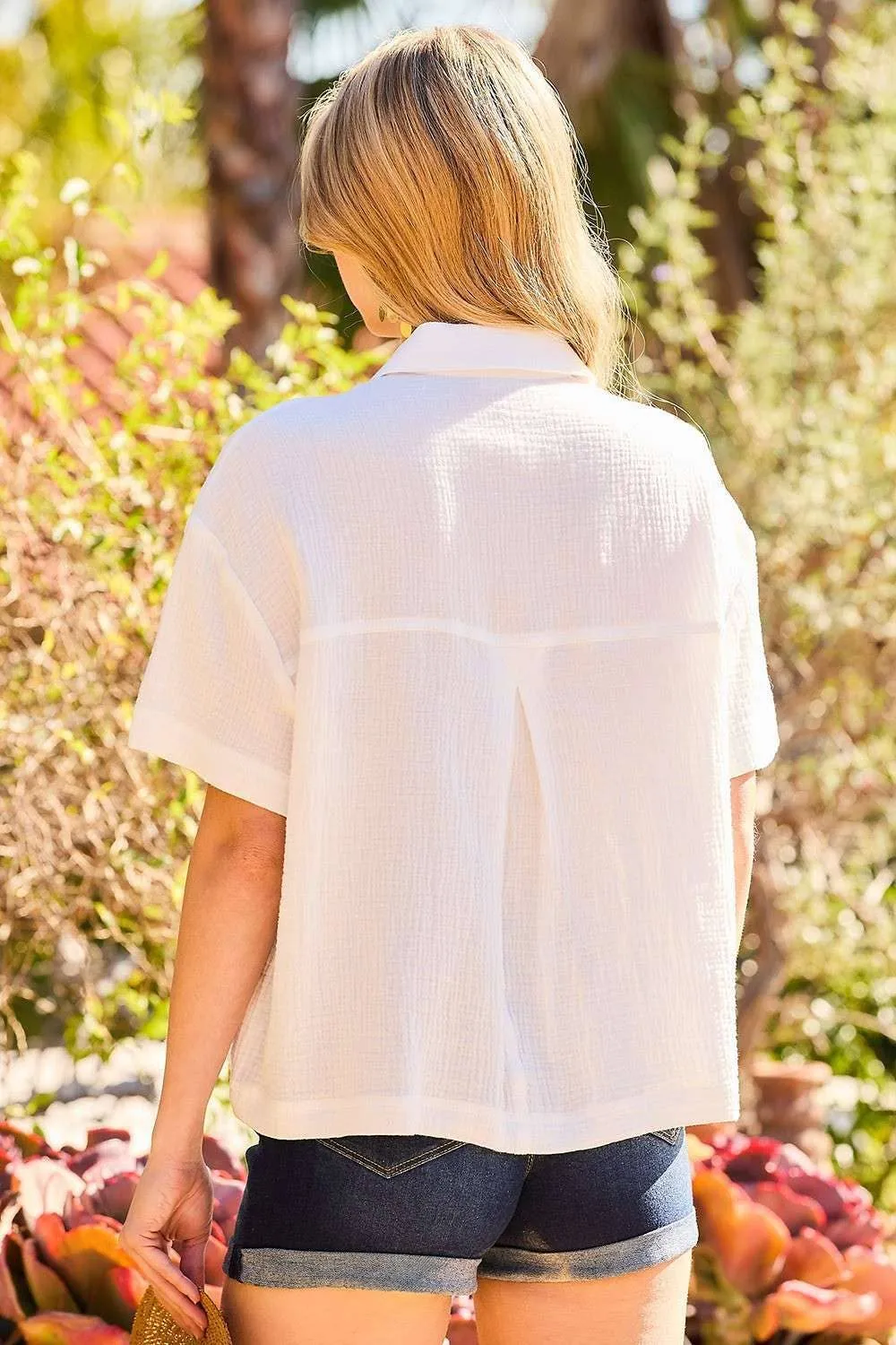 Front Pockets Solid Cotton Gauze Top