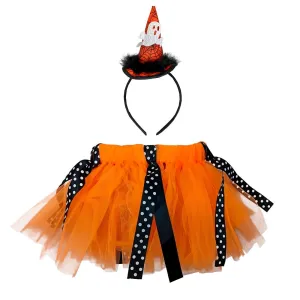 Girls Halloween Orange Black Striped Tutu & Headband set