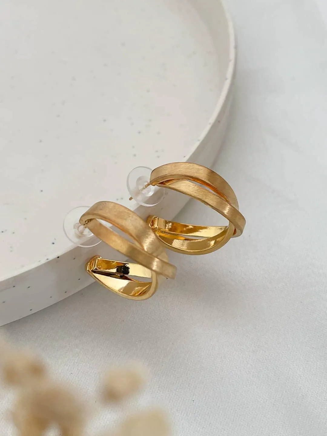 Gold Plated Contemporary Half Hoop Earrings