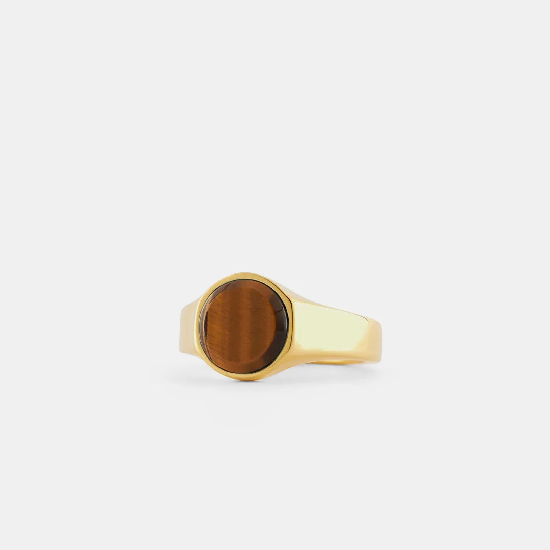 Gold Round Tigers Eye Ring