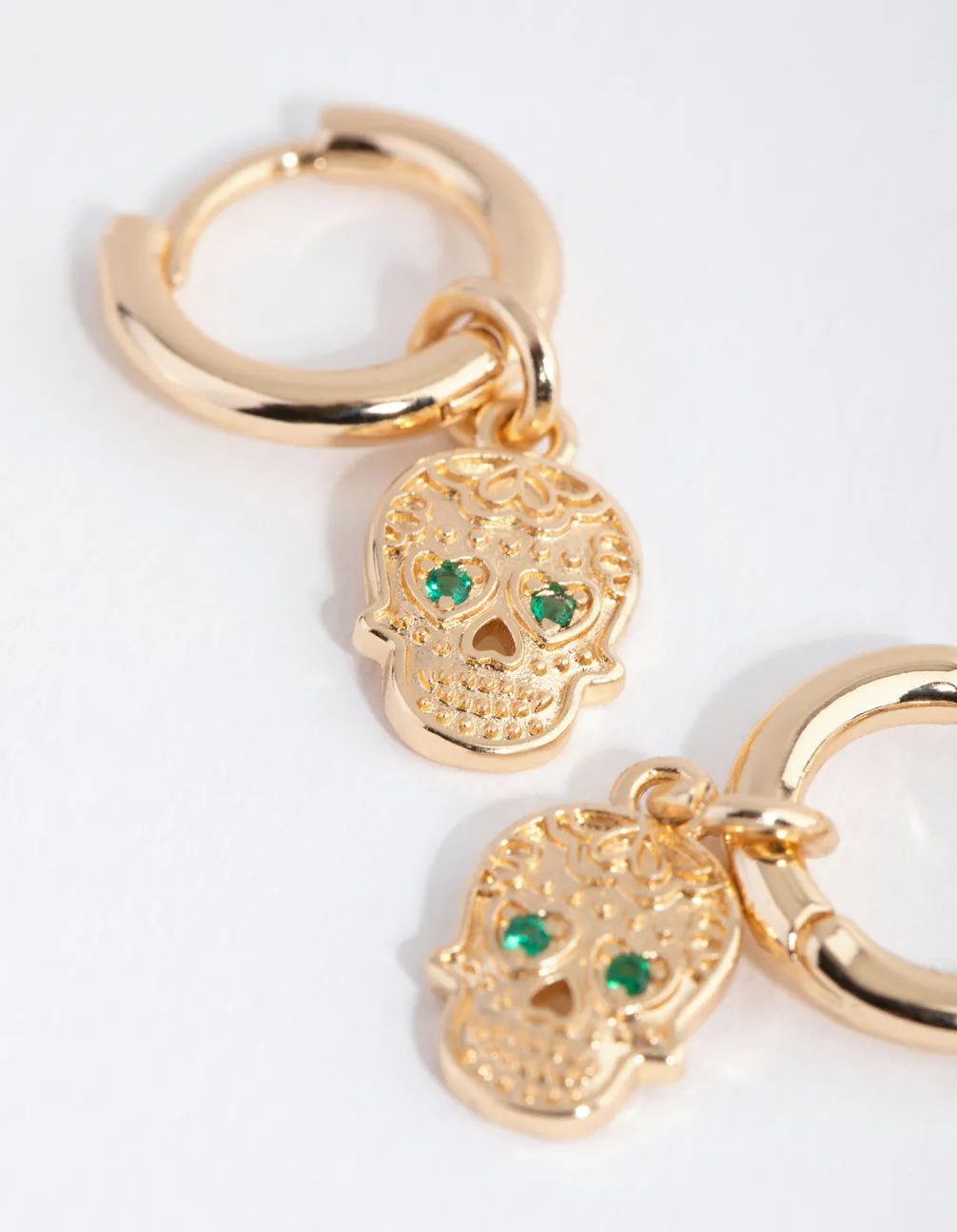 Gold Sugar Skull Huggie Earrings