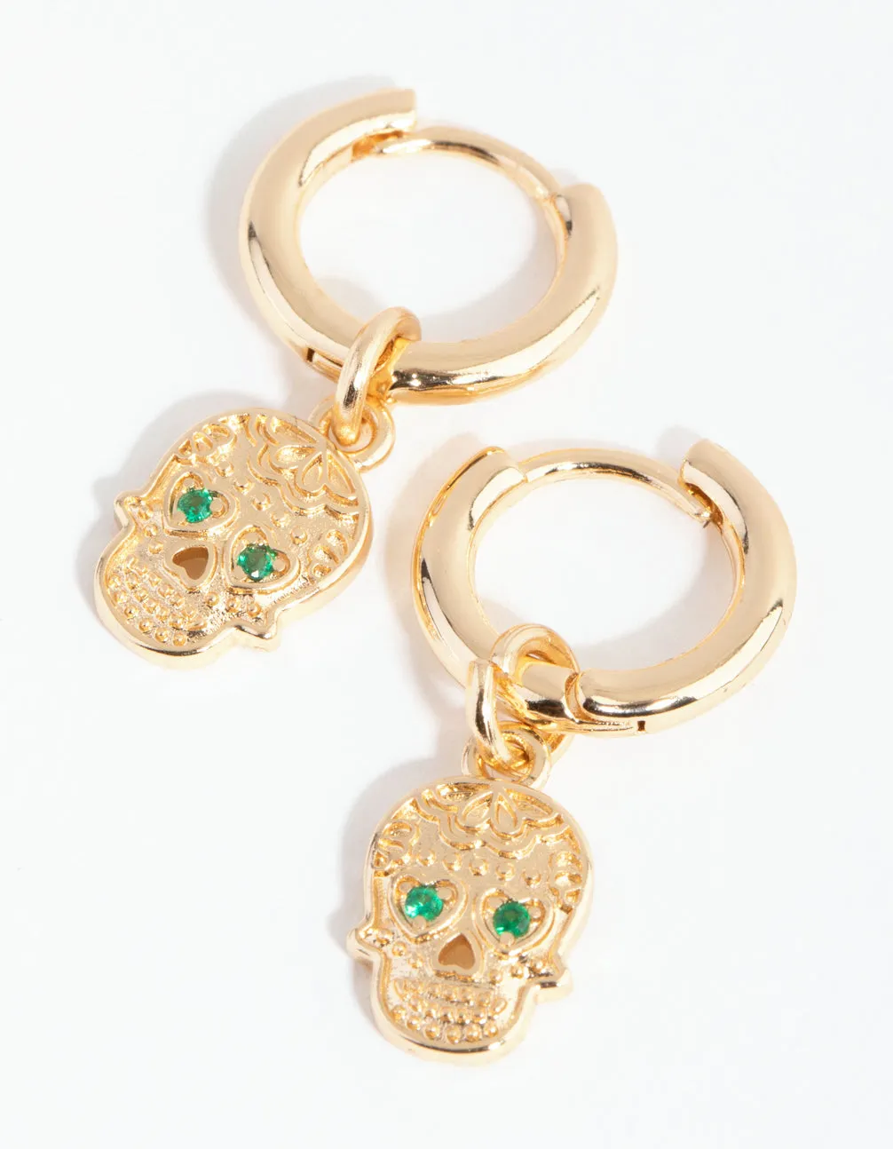 Gold Sugar Skull Huggie Earrings