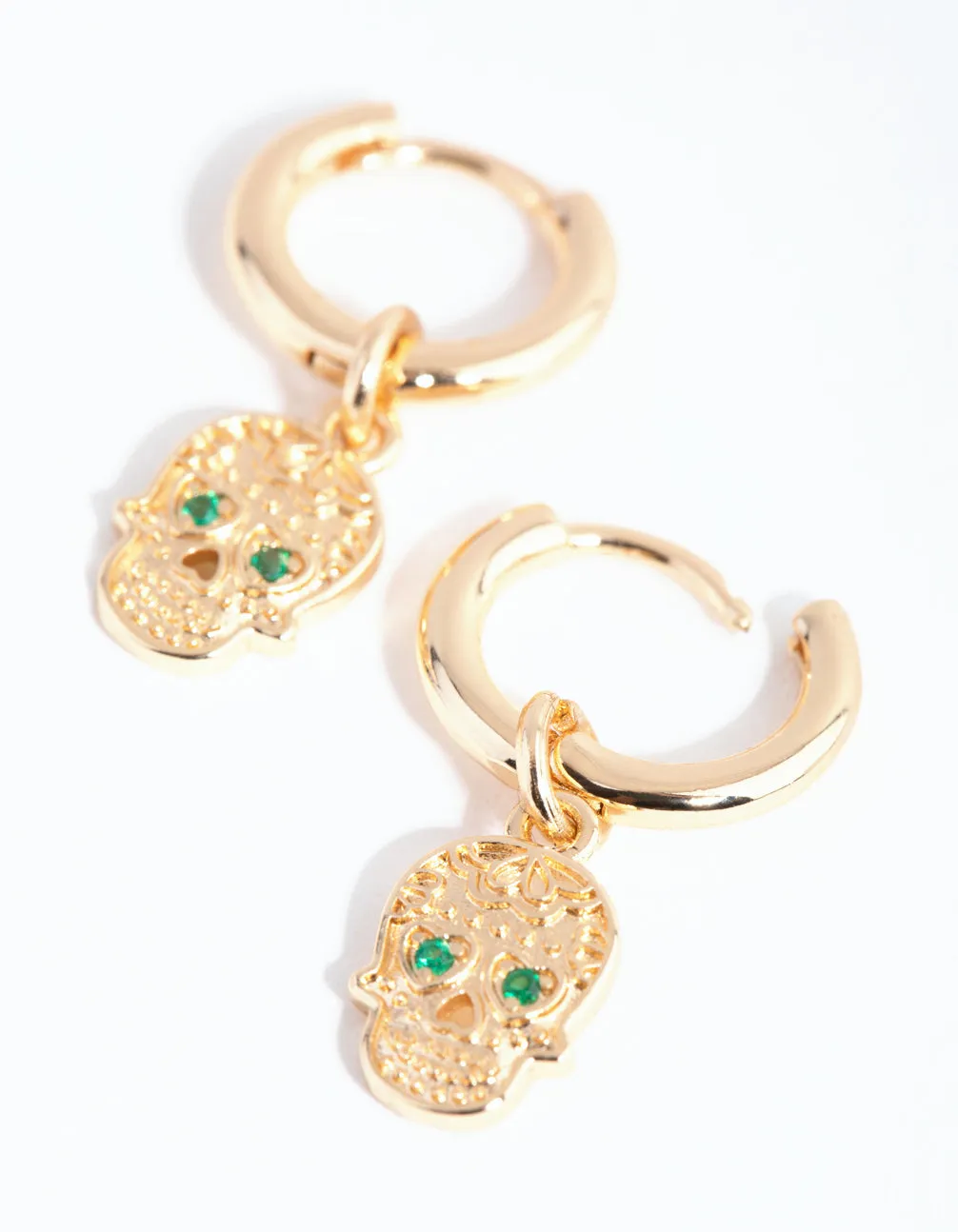 Gold Sugar Skull Huggie Earrings