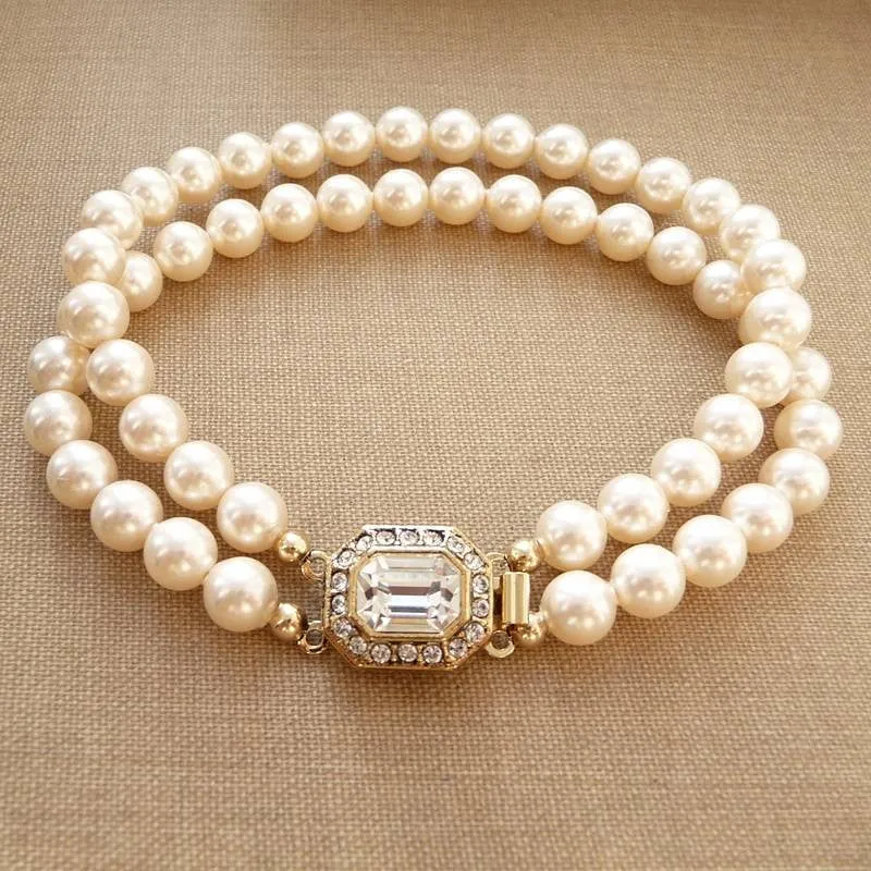 Gold Vintage Inspired Two String Pearl Bracelet