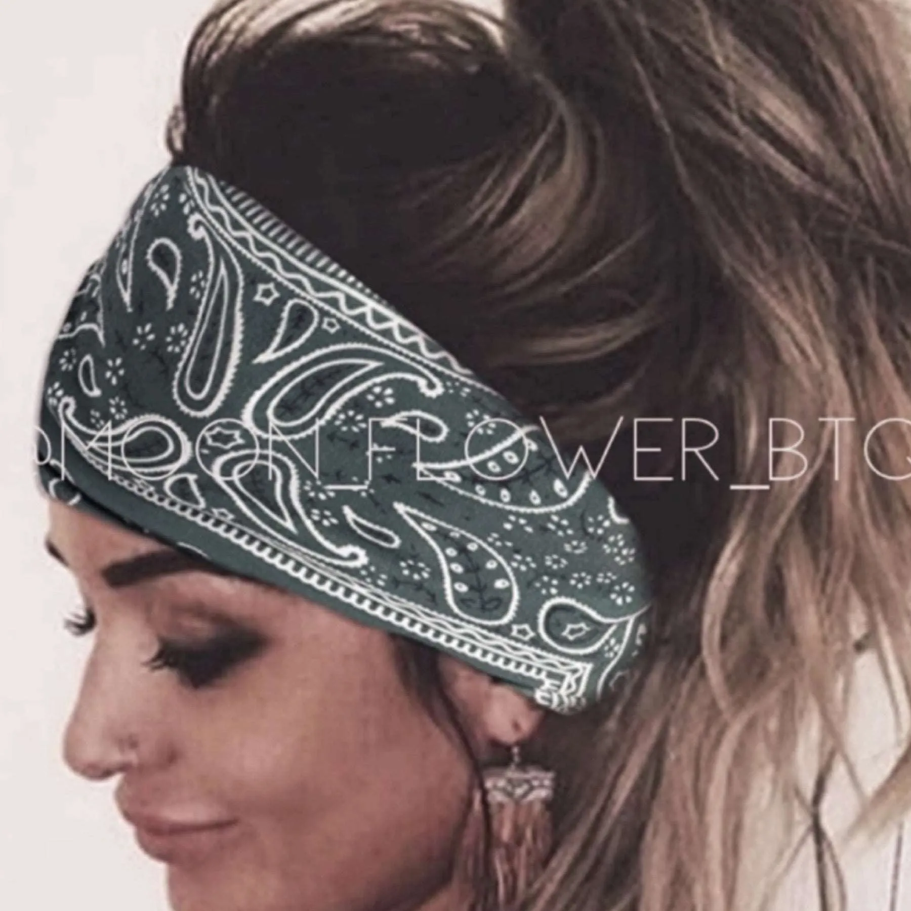 Green Paisley Print Turban Headband Ear Warmer