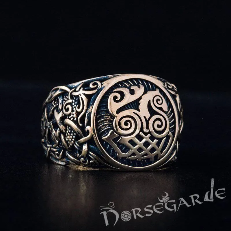 Handcrafted Sleipnir Mammen Style Ring - Bronze