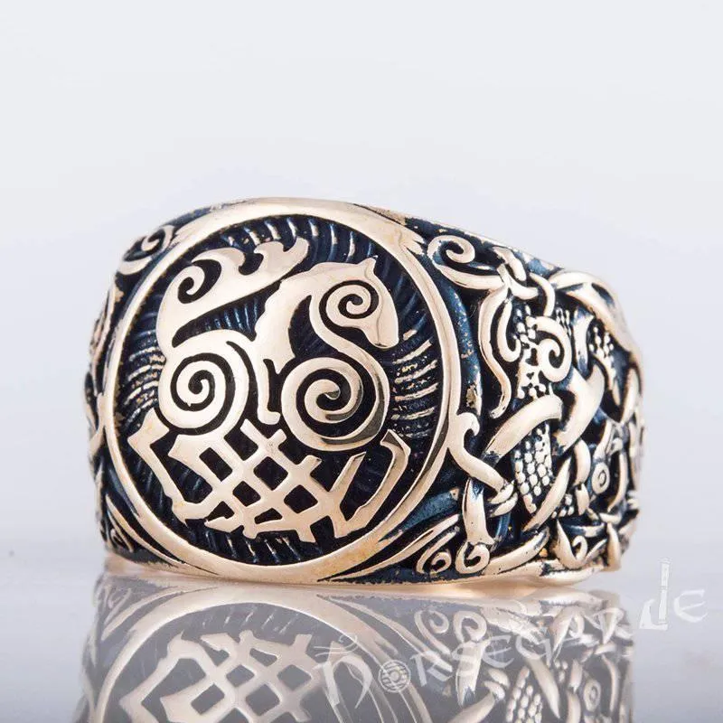 Handcrafted Sleipnir Mammen Style Ring - Bronze