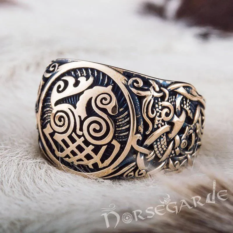 Handcrafted Sleipnir Mammen Style Ring - Bronze