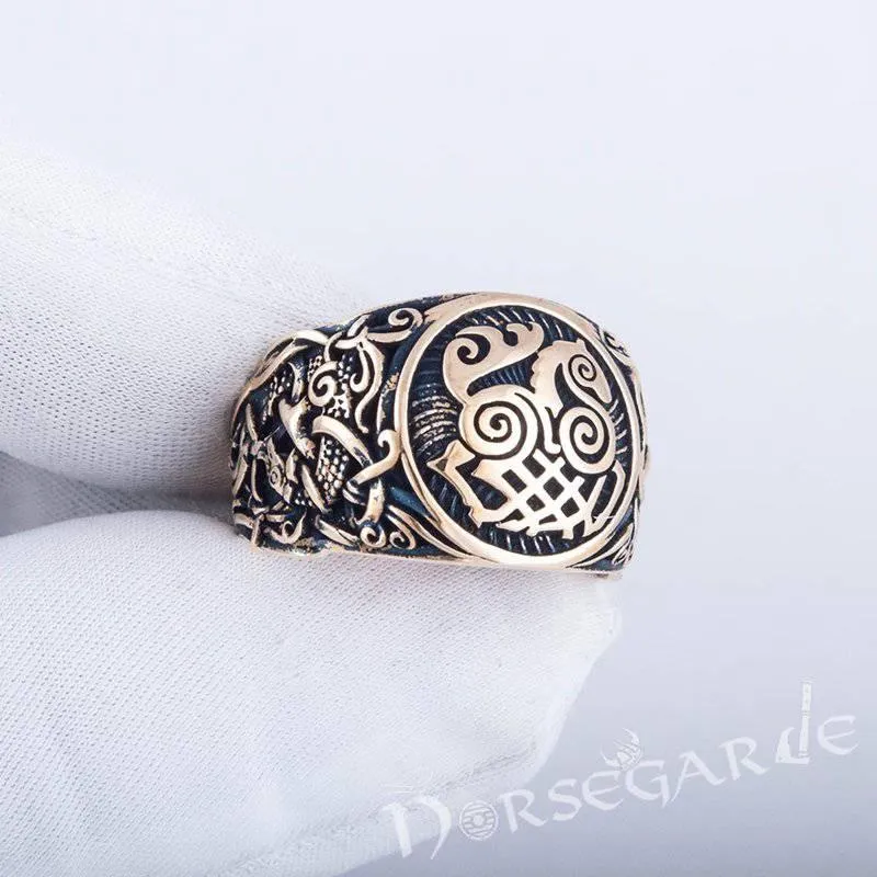 Handcrafted Sleipnir Mammen Style Ring - Bronze