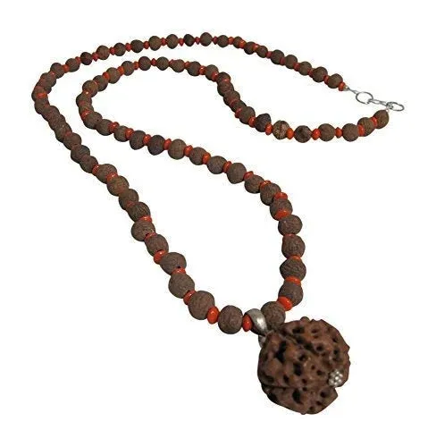 Handmade Vintage Bodhi Seed and Rare 6 Mukhi (Six Face) Rudraksha Bead Mala Long Necklace No4