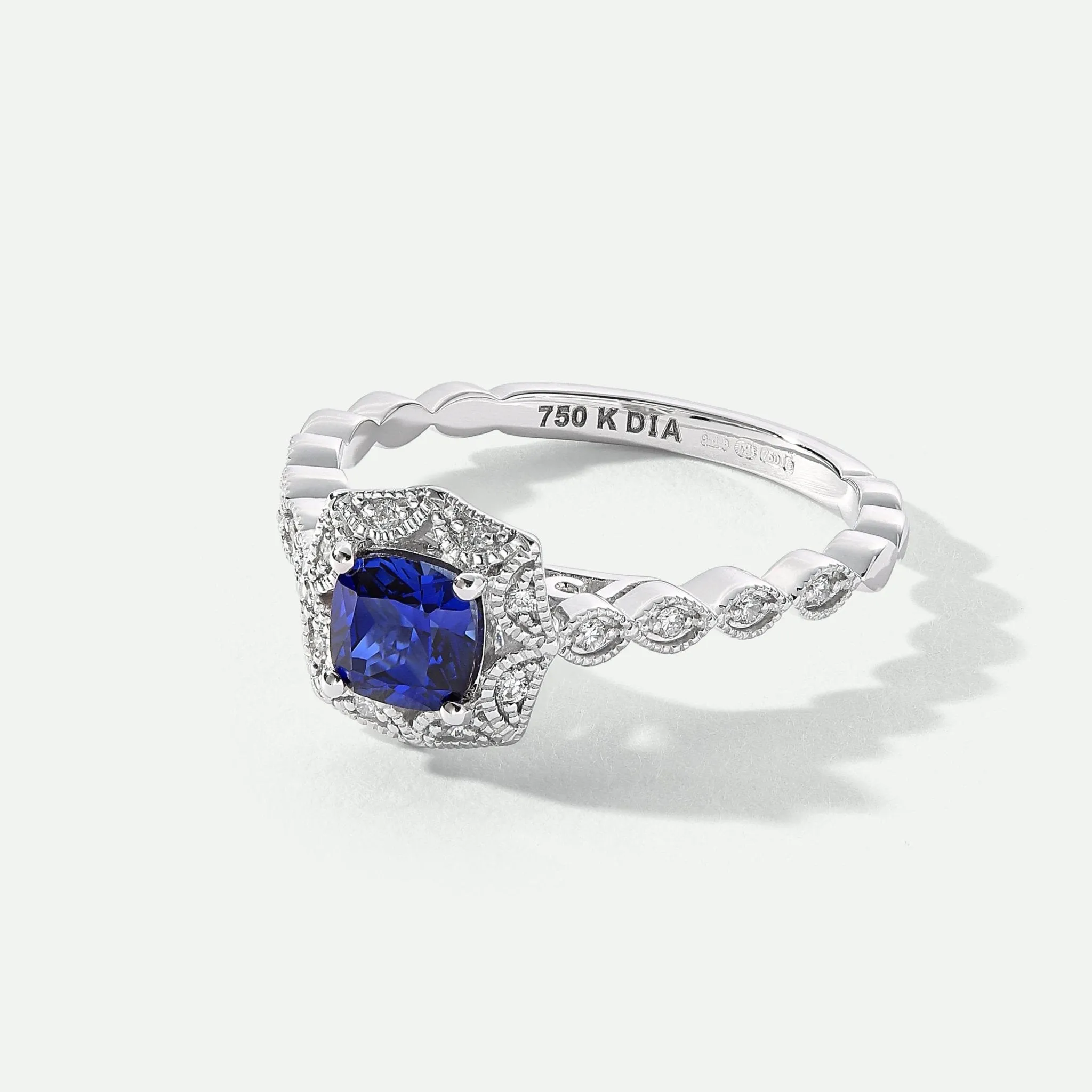 Harlow | 18ct White Gold 0.08ct tw Lab Grown Diamond and Created Sapphire Vintage Ring