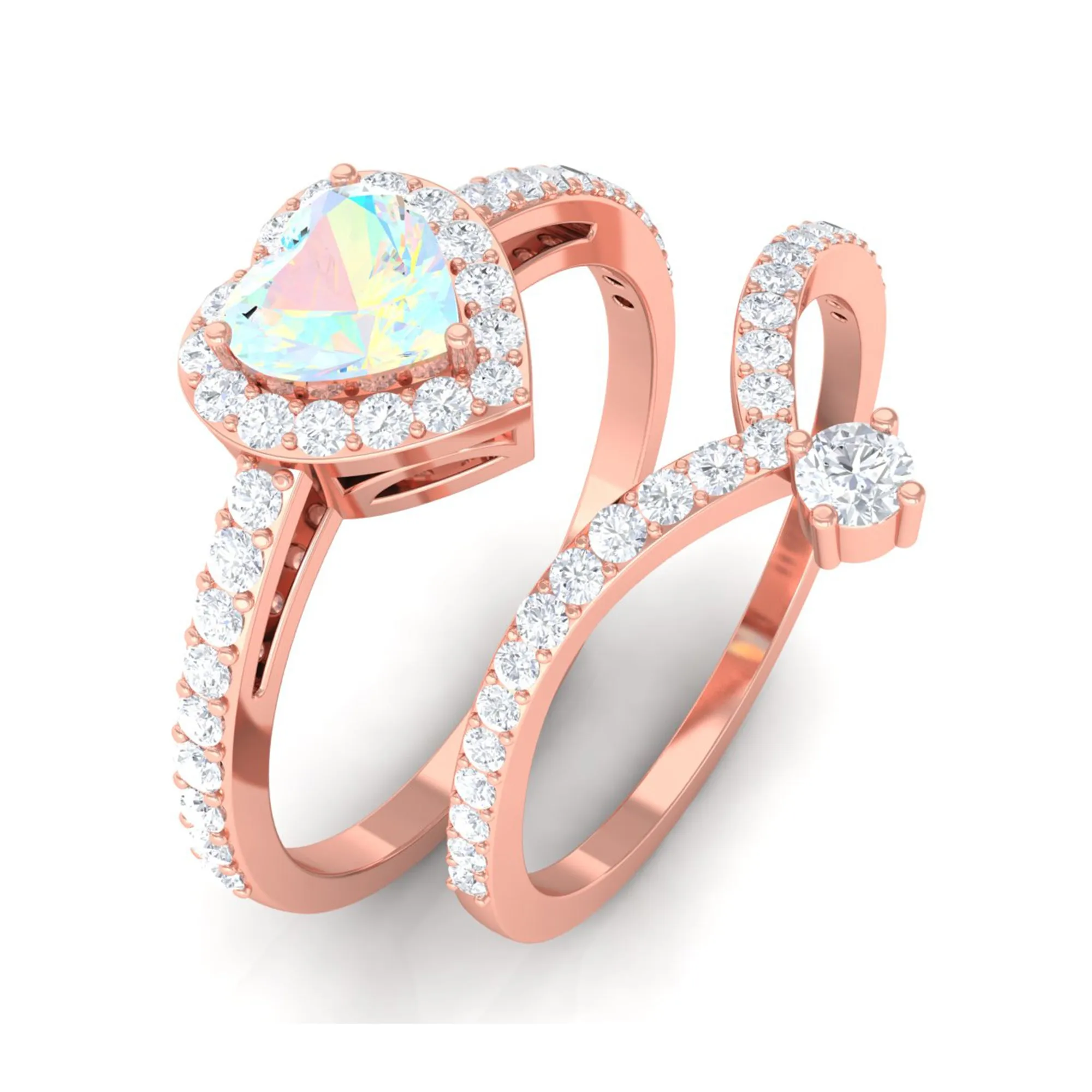 Heart Shape Ethiopian Opal Ring Set with Moissanite