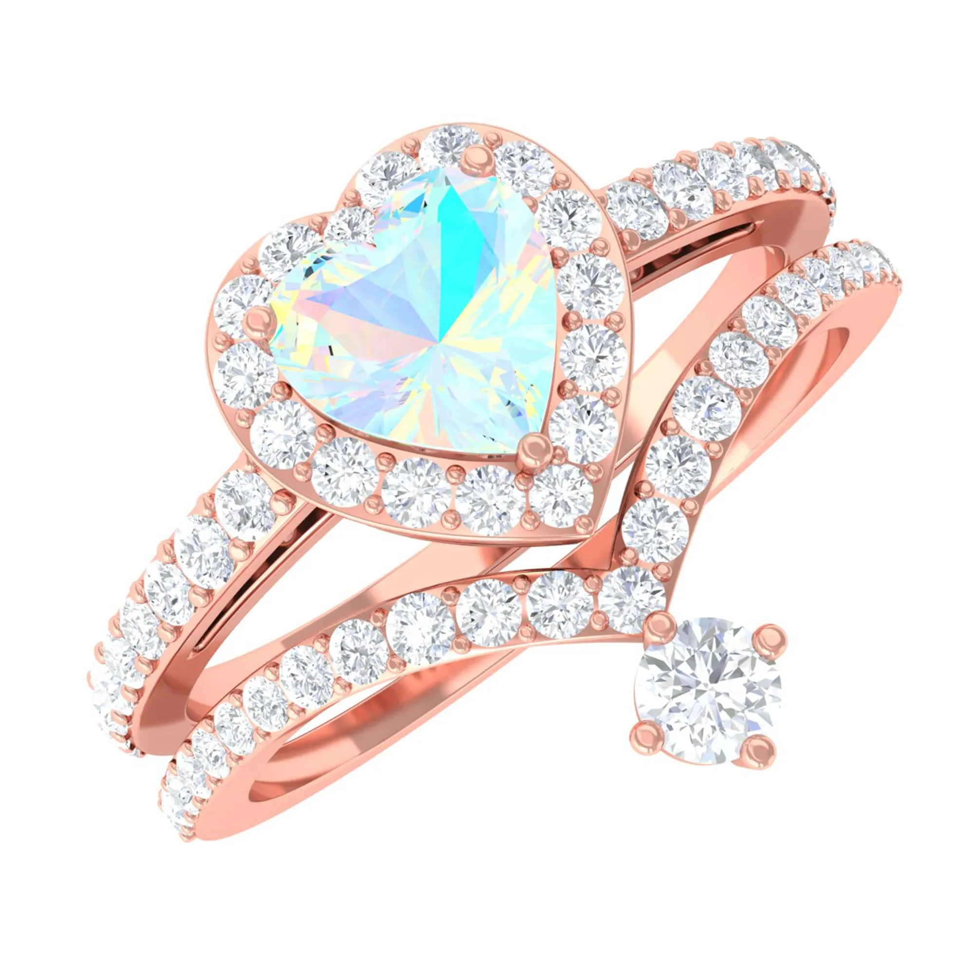 Heart Shape Ethiopian Opal Ring Set with Moissanite