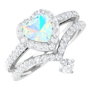 Heart Shape Ethiopian Opal Ring Set with Moissanite