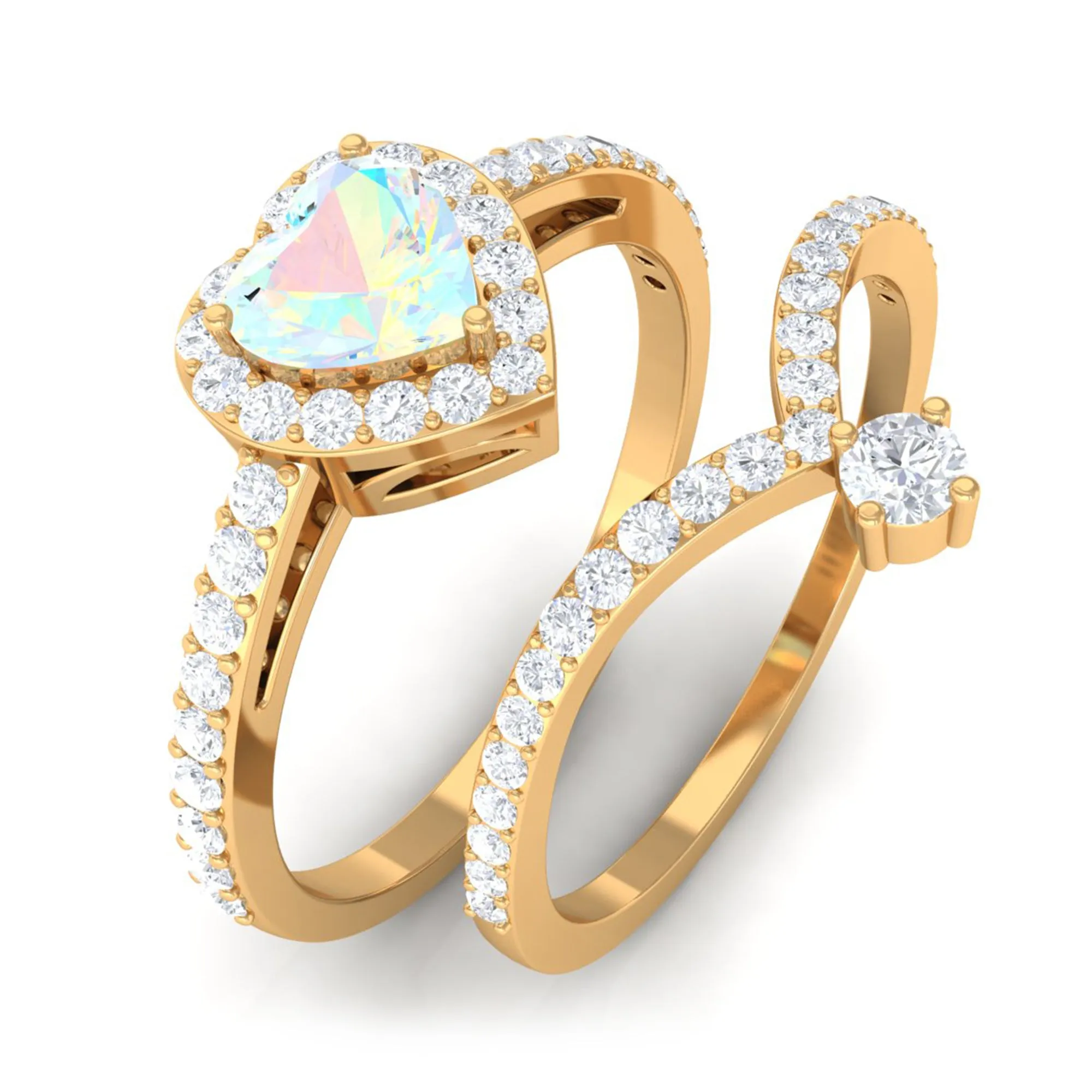 Heart Shape Ethiopian Opal Ring Set with Moissanite