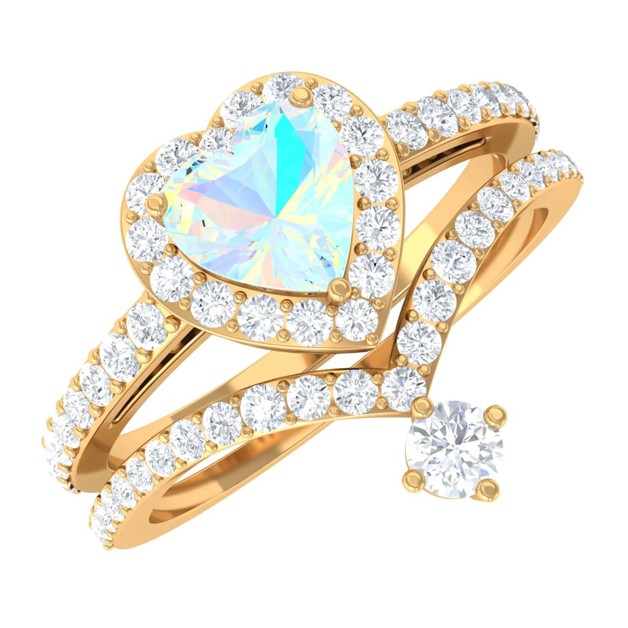 Heart Shape Ethiopian Opal Ring Set with Moissanite