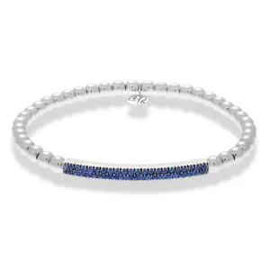 Hulchi Belluni Bracelet with Pave Sapphire ID Bar White Gold Stretch Stackable 21348H4BL-WS