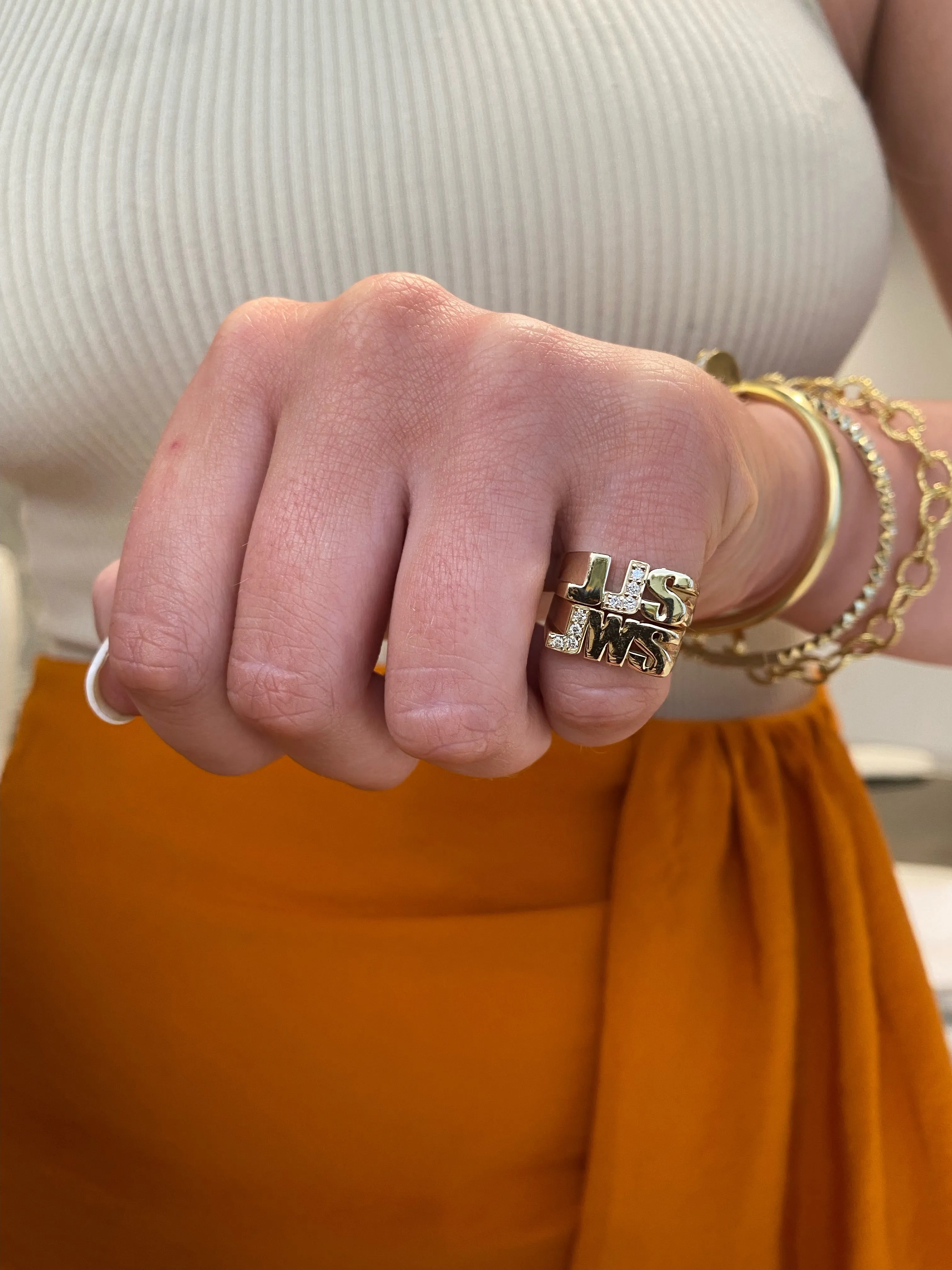 Initial Signet Ring with Diamond Letter