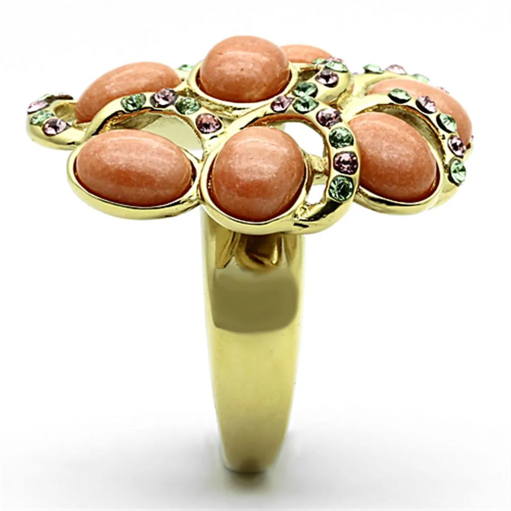 IP Gold(Ion Plating) Stainless Steel Ring with Synthetic Coral in Orange for Women Style TK1102