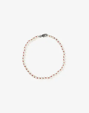 KNOTTED MICRO PEARL BRACELET - SILVER RED