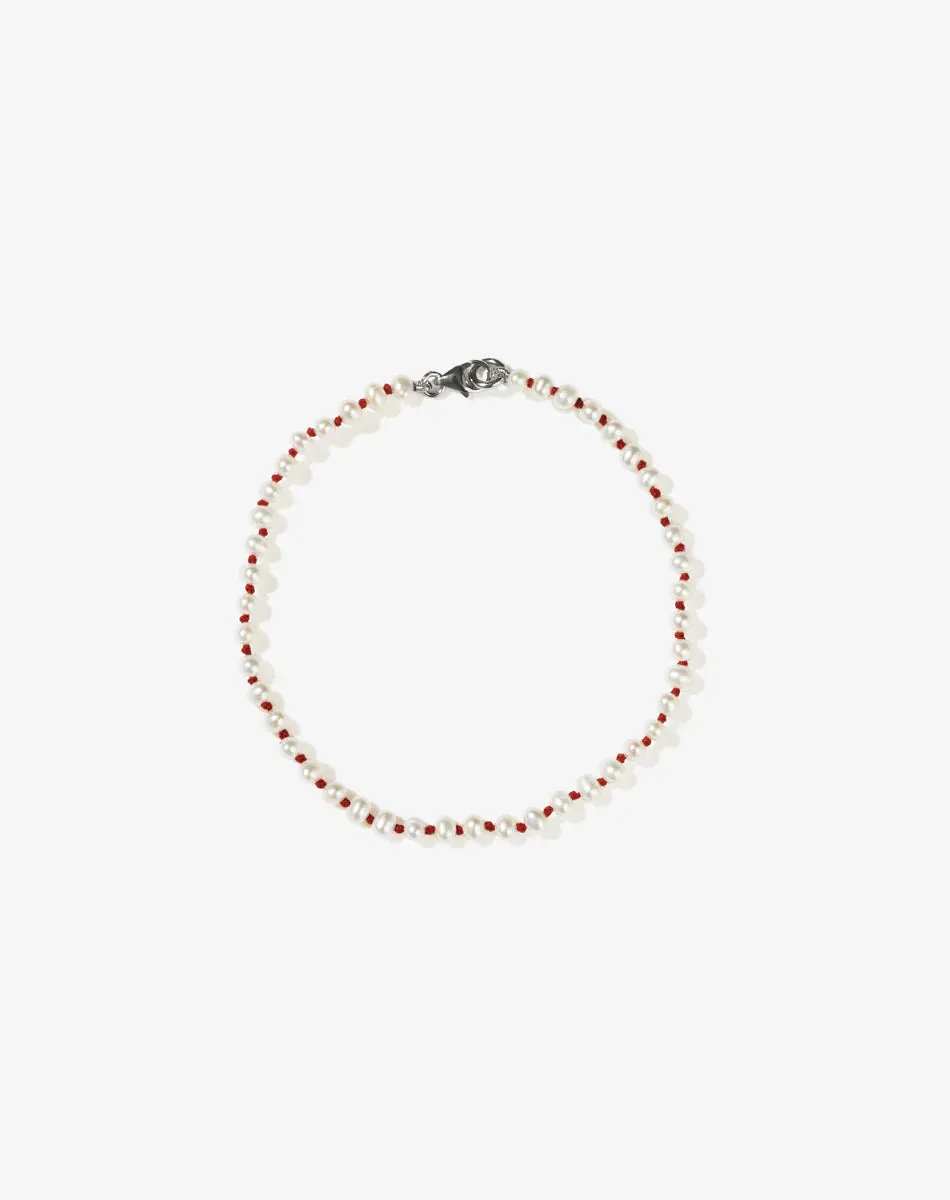 KNOTTED MICRO PEARL BRACELET - SILVER RED