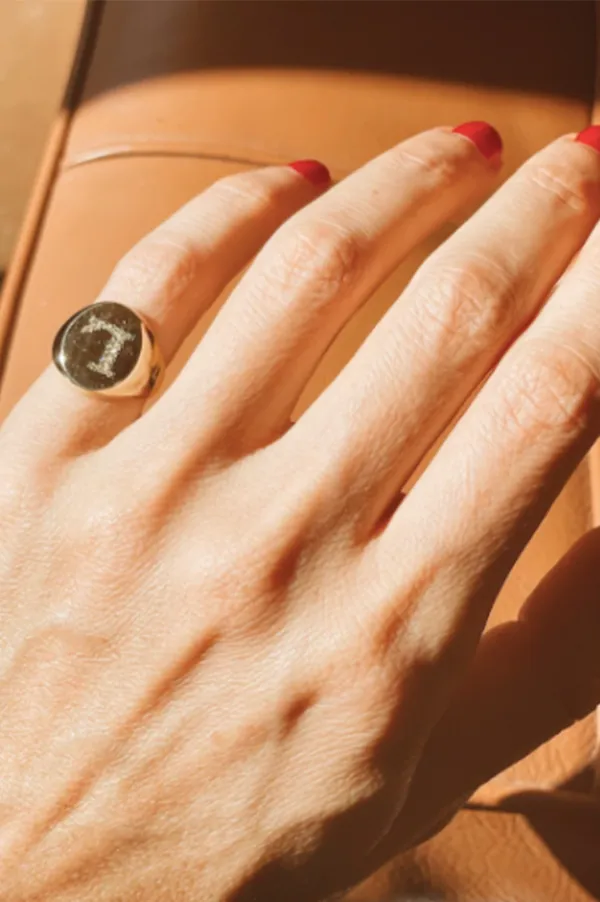 Large Disc Signet Ring with White Pavé Diamonds