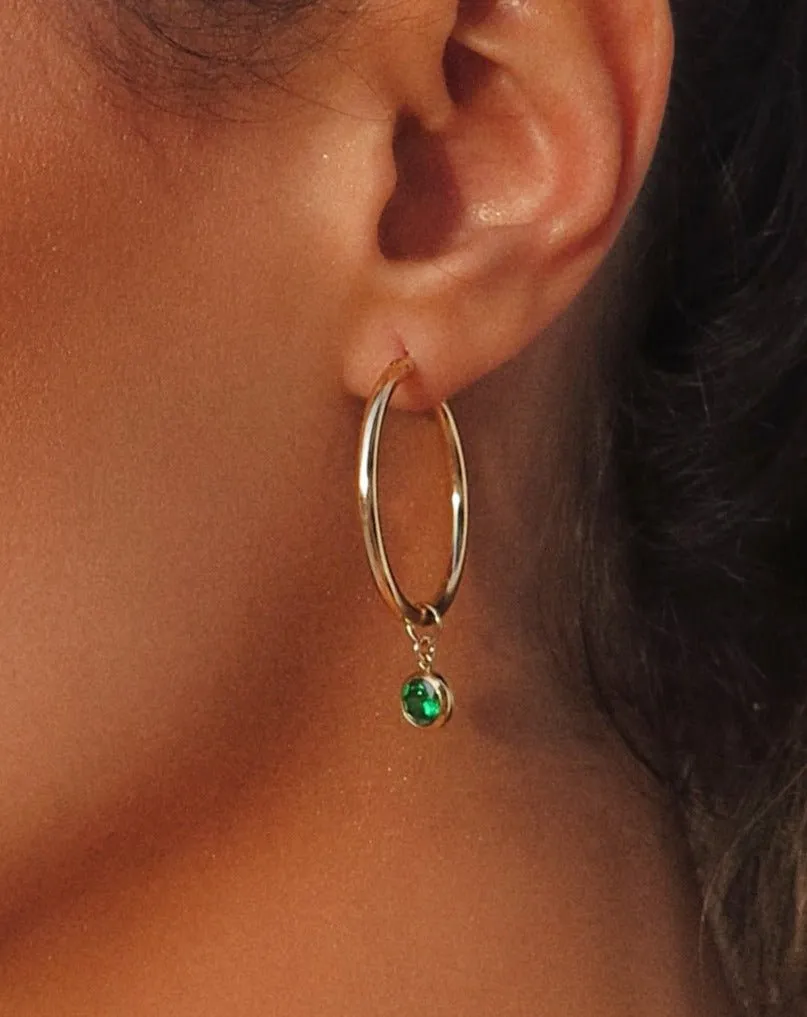 Large Emerald CZ Thick Hoop Earrings  - 14k Yellow Gold Fill