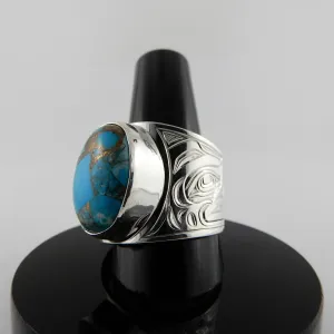 Large Silver and Turquoise Pyrite Signet Ring