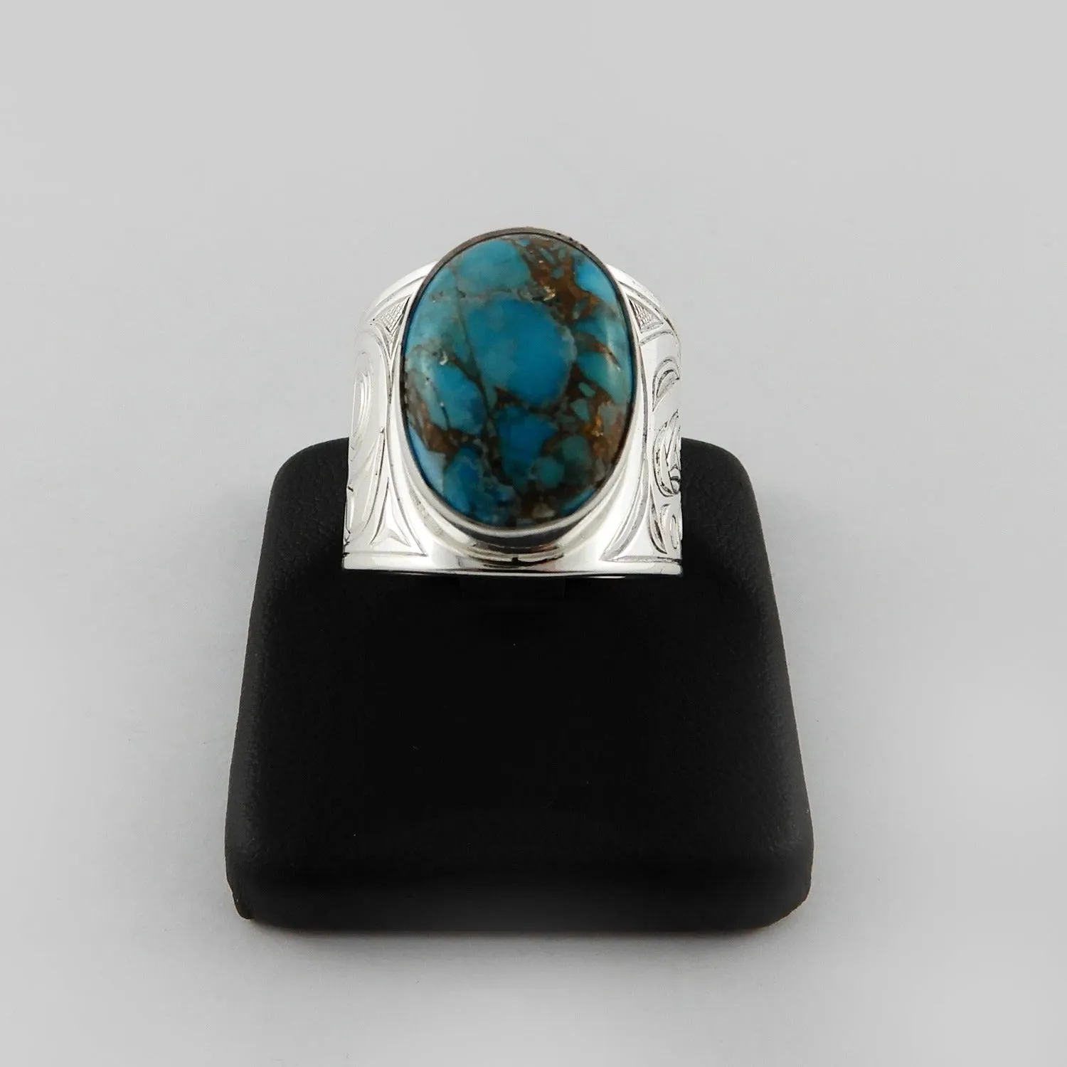 Large Silver and Turquoise Pyrite Signet Ring