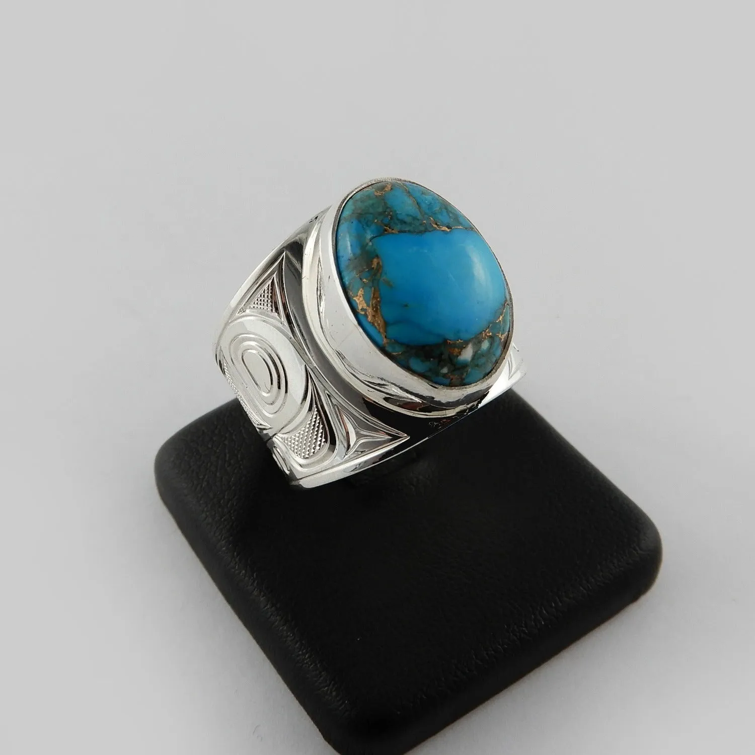 Large Silver and Turquoise Pyrite Signet Ring