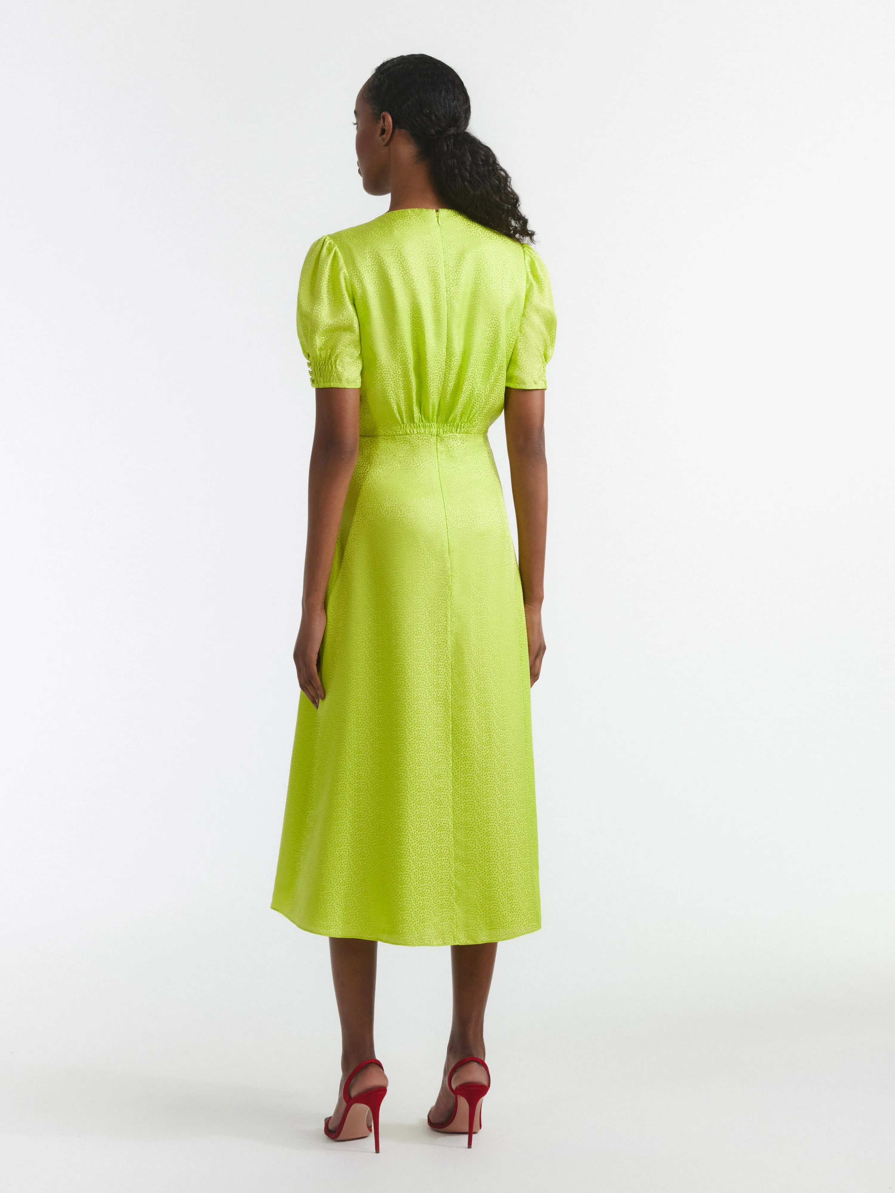 Lea Dress in Lime Coral Embroidery