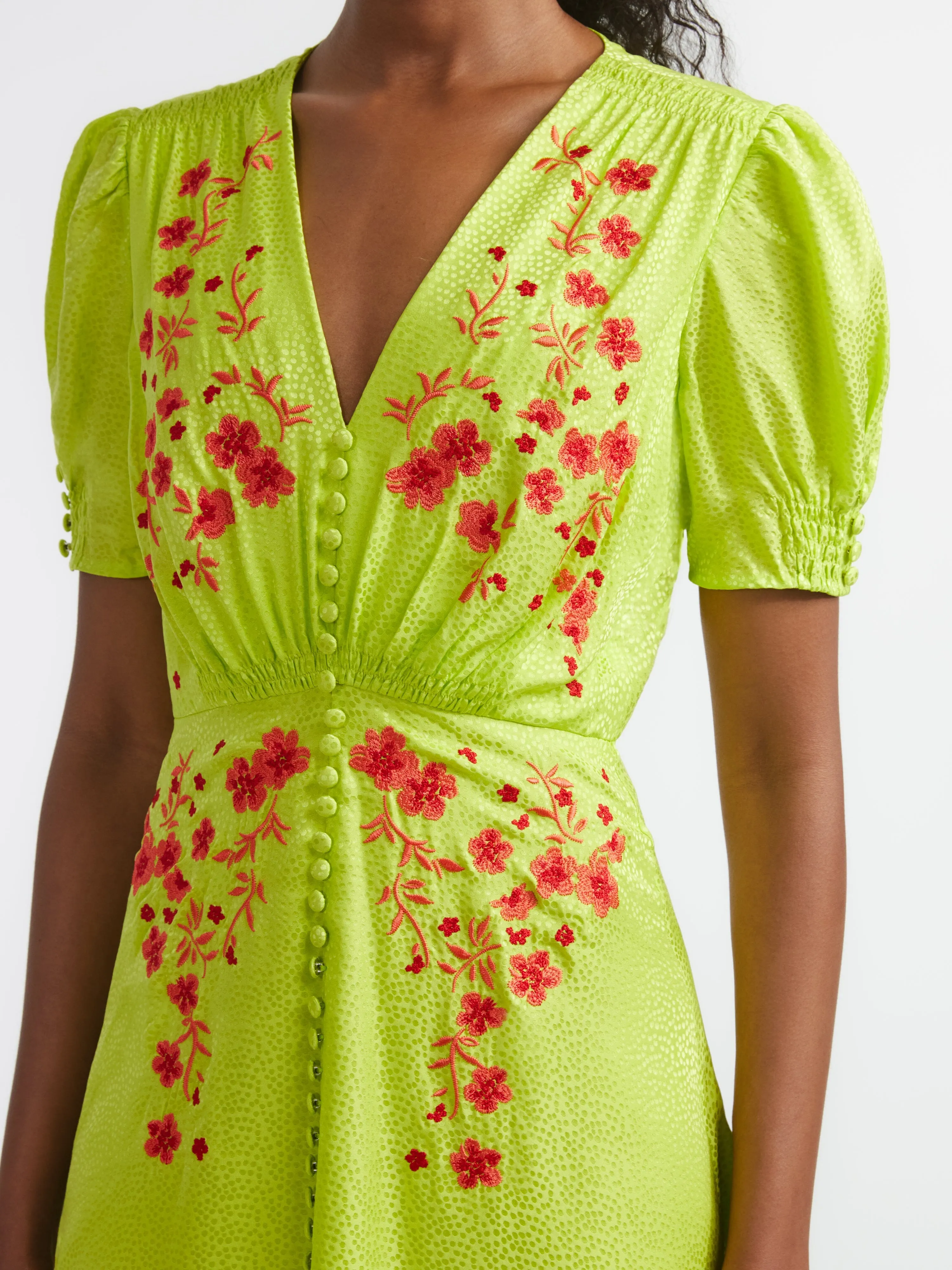 Lea Dress in Lime Coral Embroidery