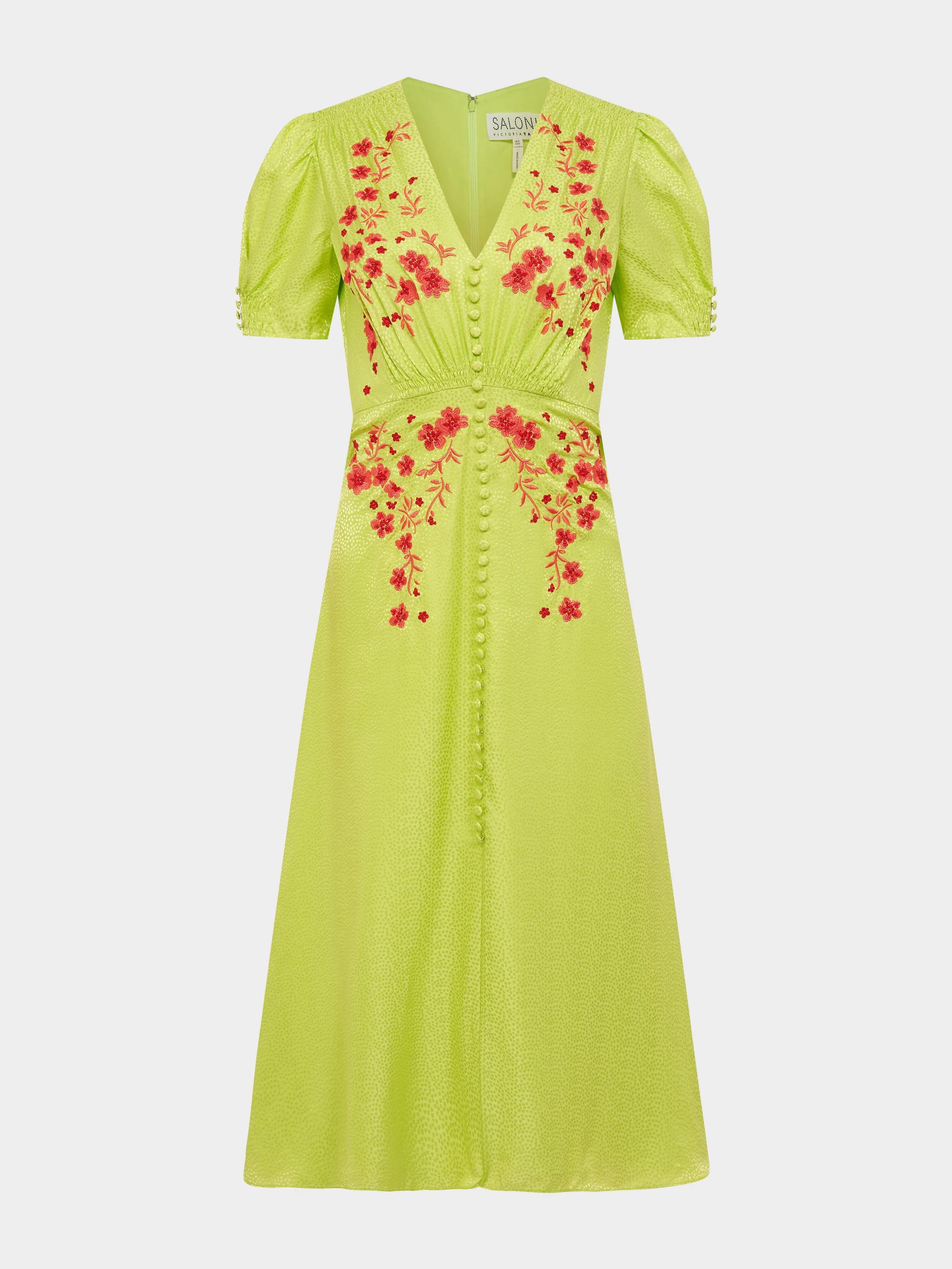 Lea Dress in Lime Coral Embroidery