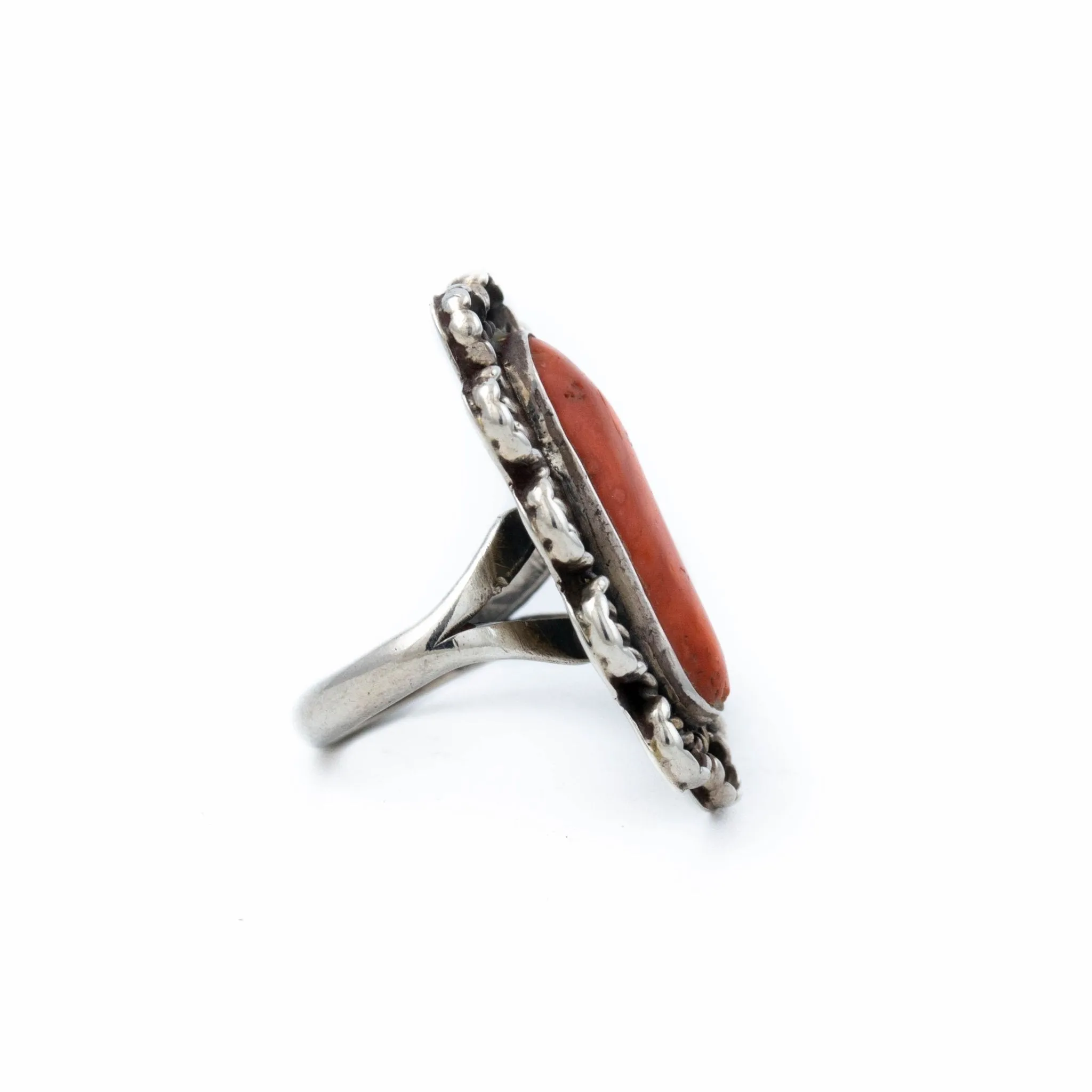 Leaf-Bezel Coral Ring